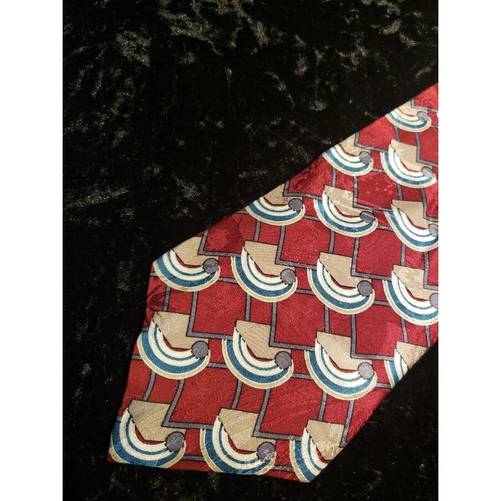 Evan-Picone Embroidered Neck Tie Mens Red Blue Geometric Career Wear